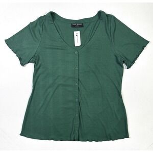 Lane Bryant Top Women's 14/16 New W/ Tags Emerald Green Button Shirt Ribbed